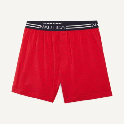 Nautica Mens Logo Waist Knit Boxers In Red