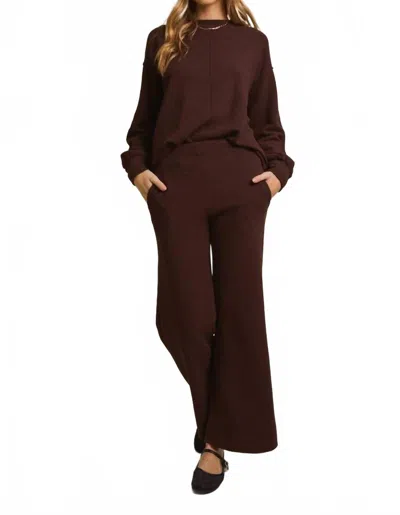 Gilli Weekender Knit Tunic And Pants Set In Brown In Burgundy
