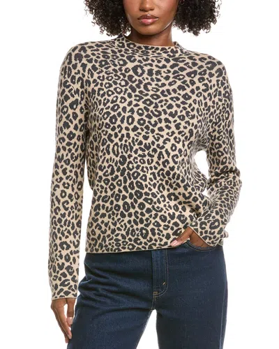 Hannah Rose Leopard Stand Neck Cashmere-blend Pullover In Brown