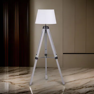 Hivvago 56 Inch Floor Lamp, White Tapered Drum Shade, Weathered Gray Tripod Base In Multi