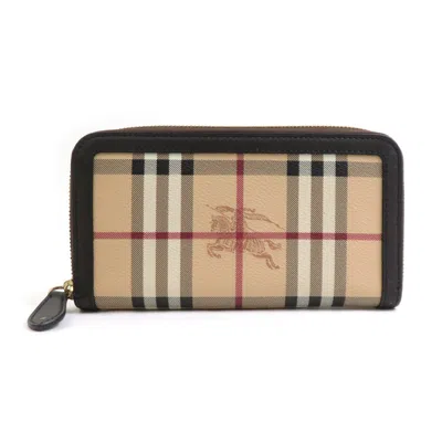 Pre-owned Burberry Beige Brown Coated Canvas Leather Coin Purse/coin Case () In Multi