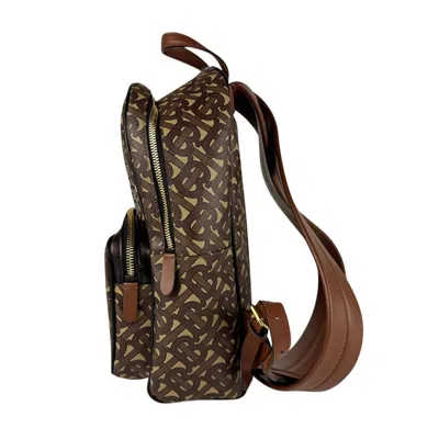 Pre-owned Burberry Black Brown White Coated Canvas Pvc Leather Backpack () In Multi