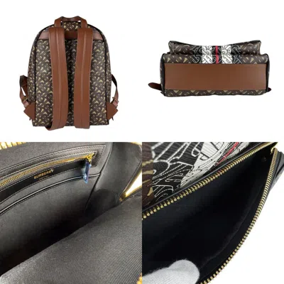 Pre-owned Burberry Black Brown White Coated Canvas Pvc Leather Backpack () In Multi
