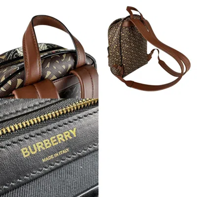 Pre-owned Burberry Black Brown White Coated Canvas Pvc Leather Backpack () In Multi