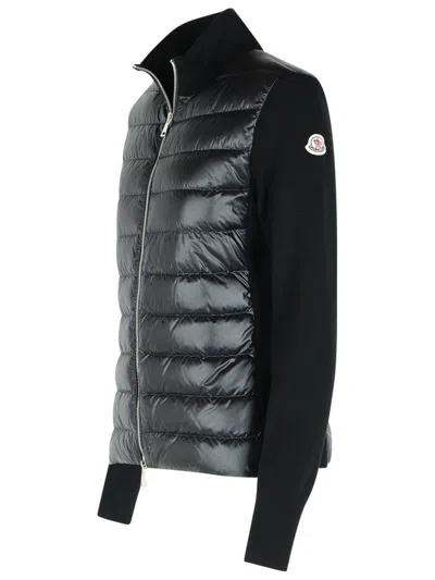 Moncler Padded Wool And Nylon Cardigan With Black Zip In Black