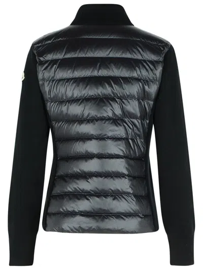 Moncler Padded Wool And Nylon Cardigan With Black Zip In Black