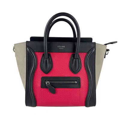 Pre-owned Celine Black Gray Red Color Leather Handbag Shoulder Bag ()
