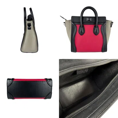 Pre-owned Celine Black Gray Red Color Leather Handbag Shoulder Bag ()