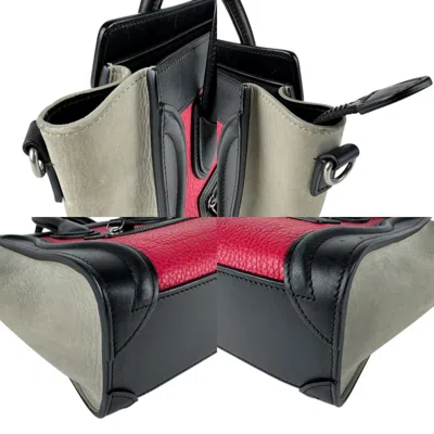 Pre-owned Celine Black Gray Red Color Leather Handbag Shoulder Bag ()