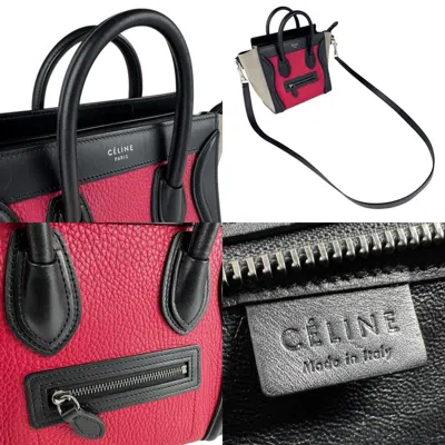 Pre-owned Celine Black Gray Red Color Leather Handbag Shoulder Bag ()
