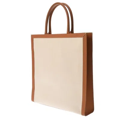 Pre-owned Celine Brown White Canvas Leather Tote Bag () In Multi