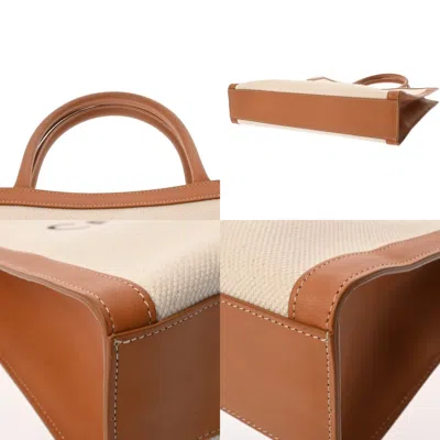 Pre-owned Celine Brown White Canvas Leather Tote Bag () In Multi