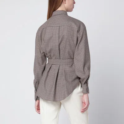 Brunello Cucinelli Check-pattern Shirt With Belt And Shiny Collar Detail In Brown