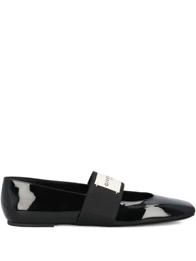 Givenchy Women Patent Leather Ballerinas With Maxi Logo Label In Black