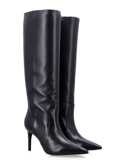 Stuart Weitzman Knee High Stiletto Pointed Toe Boot In Black