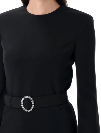 Saint Laurent Wool-cotton Belted A-line Mini Dress In Black