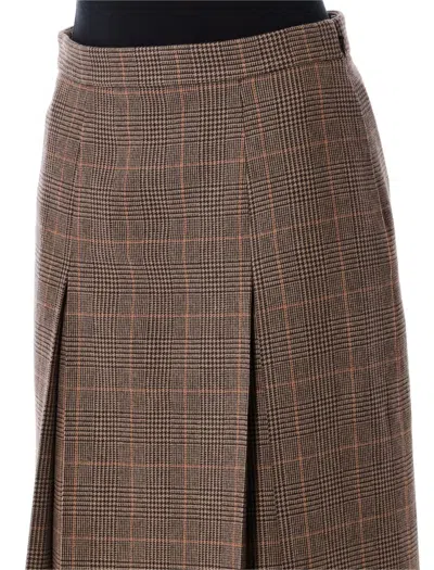 Saint Laurent Prince Of Wales Wool And Cashmere Midi Skirt In Multi