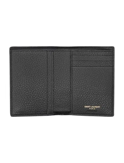 Saint Laurent Tiny Cassandre Credit Card Wallet In Black