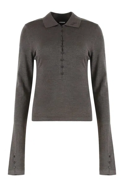 Jacquemus Long-sleeved Merino Wool Polo Shirt Knitwear Brown