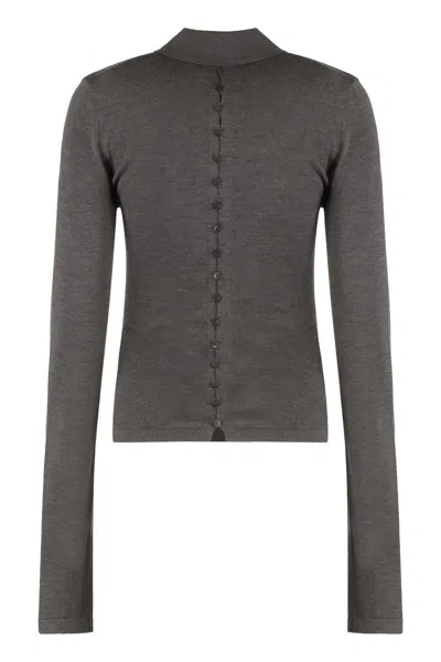 Jacquemus Long-sleeved Merino Wool Polo Shirt Knitwear Brown