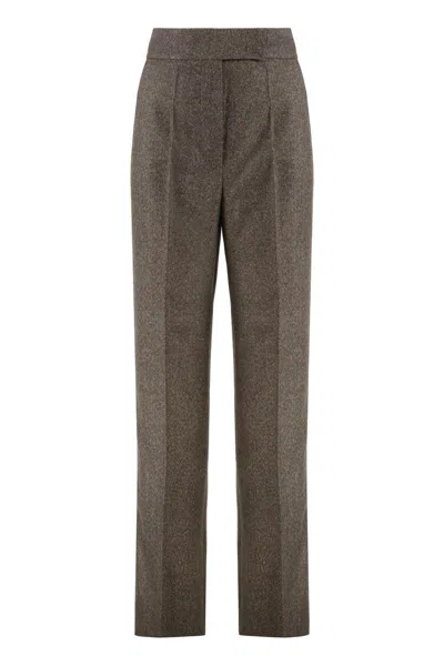 Max Mara Wide Wool Flannel Trousers In Gray