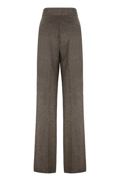 Max Mara Wide Wool Flannel Trousers In Gray