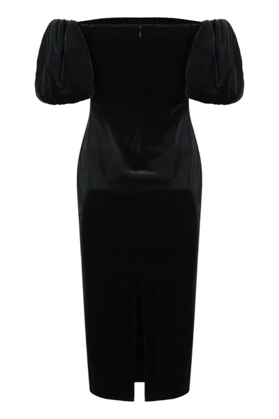 Ralph Lauren Midi Velvet Dresses In Black
