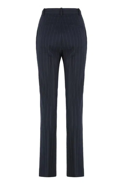 Pinko Straight Chalk-striped Trousers In Wool Blend In Blue