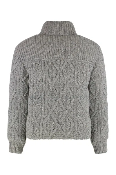 Moncler Grenoble Short Ellesmere Down Jacket In Wool Tweed In Gray