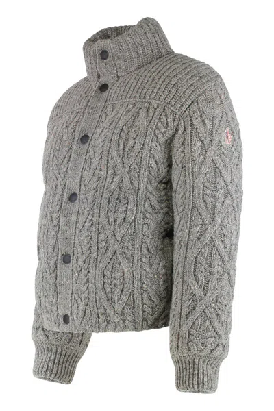 Moncler Grenoble Short Ellesmere Down Jacket In Wool Tweed In Gray