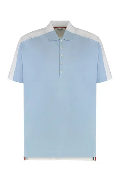 Thom Browne Short-sleeved Polo Featuring Side Slits In Blue