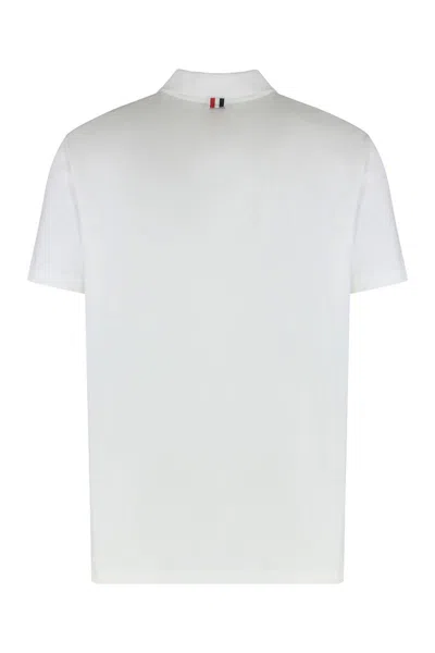 Thom Browne Short-sleeved Polo Featuring Side Slits In Blue