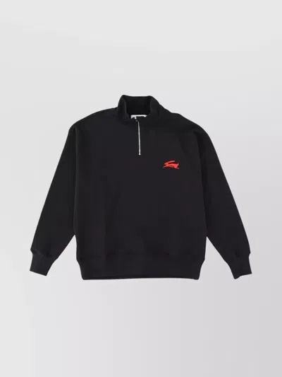 Msgm Quarter-zip Rabbit Sweatshirt In Black