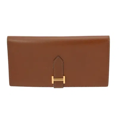 Pre-owned Hermes Fauve Box Calf Leather Long Wallet (bi-fold) ()