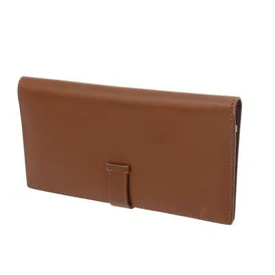 Pre-owned Hermes Fauve Box Calf Leather Long Wallet (bi-fold) ()
