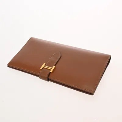 Pre-owned Hermes Fauve Box Calf Leather Long Wallet (bi-fold) ()
