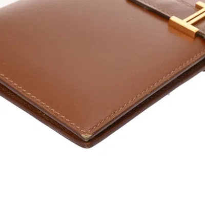 Pre-owned Hermes Fauve Box Calf Leather Long Wallet (bi-fold) ()