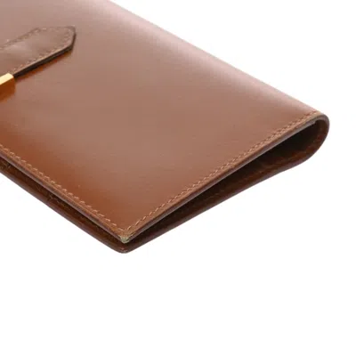 Pre-owned Hermes Fauve Box Calf Leather Long Wallet (bi-fold) ()
