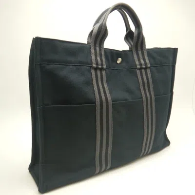 Pre-owned Hermes Fourre Tout Black Gray Cotton Tote Bag () In Multi