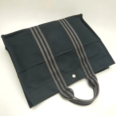 Pre-owned Hermes Fourre Tout Black Gray Cotton Tote Bag () In Multi
