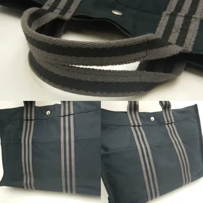 Pre-owned Hermes Fourre Tout Black Gray Cotton Tote Bag () In Multi