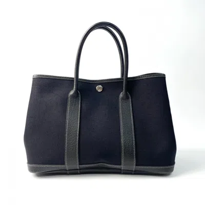 Pre-owned Hermes Garden Black Leather Canvas Tote Bag ()