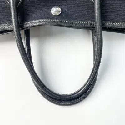 Pre-owned Hermes Garden Black Leather Canvas Tote Bag ()