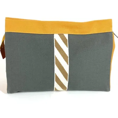 Pre-owned Hermes Gray Yellow Cotton Clutch Bag Pouch ()