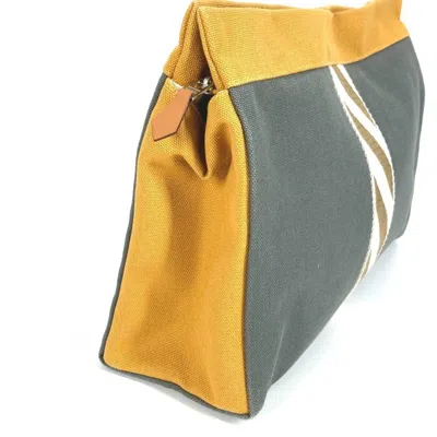 Pre-owned Hermes Gray Yellow Cotton Clutch Bag Pouch ()