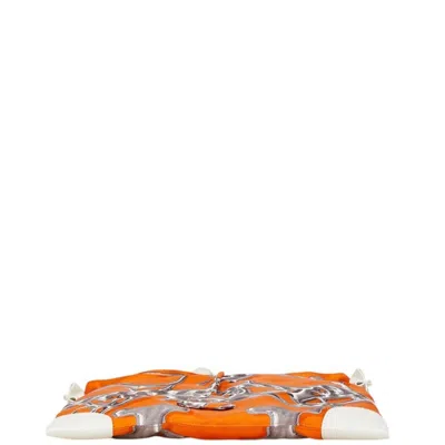 Pre-owned Hermes Orange Silk Leather Pouch Shoulder Bag ()