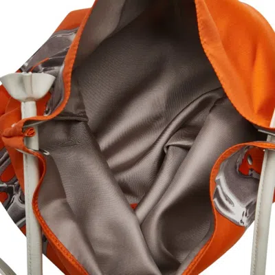 Pre-owned Hermes Orange Silk Leather Pouch Shoulder Bag ()