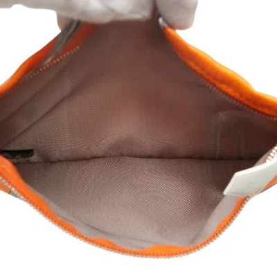 Pre-owned Hermes Orange Silk Leather Pouch Shoulder Bag ()