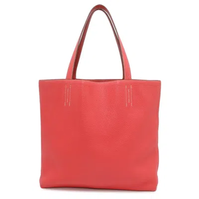 Pre-owned Hermes Rose Jaipur Sanguine Taurillon Clemence Leather Tote Bag ()