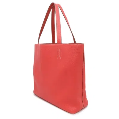 Pre-owned Hermes Rose Jaipur Sanguine Taurillon Clemence Leather Tote Bag ()